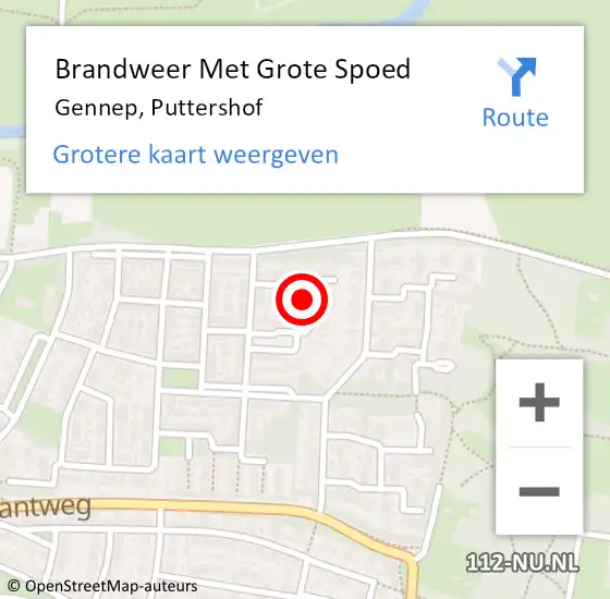 Locatie op kaart van de 112 melding: Brandweer Met Grote Spoed Naar Gennep, Puttershof op 8 juni 2021 16:30