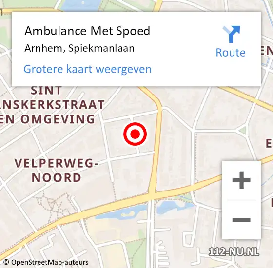 Locatie op kaart van de 112 melding: Ambulance Met Spoed Naar Arnhem, Spiekmanlaan op 8 juni 2021 16:37