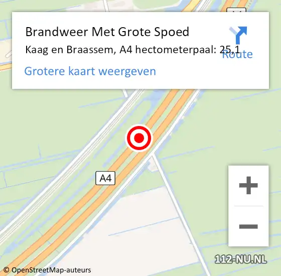 Locatie op kaart van de 112 melding: Brandweer Met Grote Spoed Naar Kaag en Braassem, A4 hectometerpaal: 25,1 op 8 juni 2021 16:40