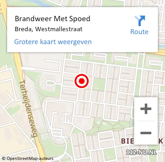 Locatie op kaart van de 112 melding: Brandweer Met Spoed Naar Breda, Westmallestraat op 8 juni 2021 16:40