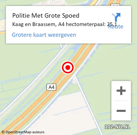 Locatie op kaart van de 112 melding: Politie Met Grote Spoed Naar Kaag en Braassem, A4 hectometerpaal: 25,1 op 8 juni 2021 16:40