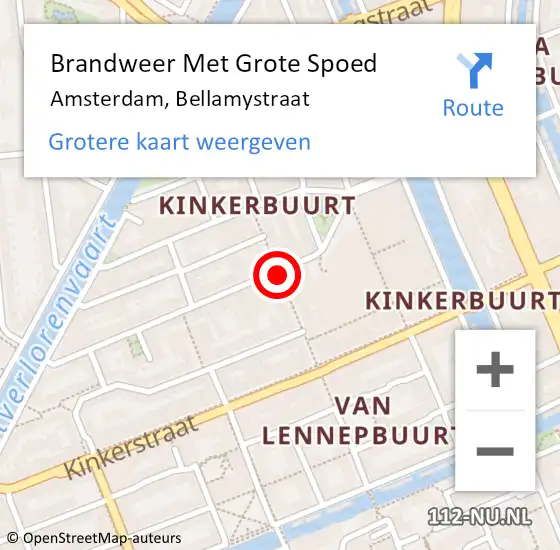 Locatie op kaart van de 112 melding: Brandweer Met Grote Spoed Naar Amsterdam, Bellamystraat op 8 juni 2021 16:48