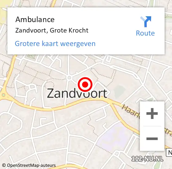 Locatie op kaart van de 112 melding: Ambulance Zandvoort, Grote Krocht op 8 juni 2021 16:56