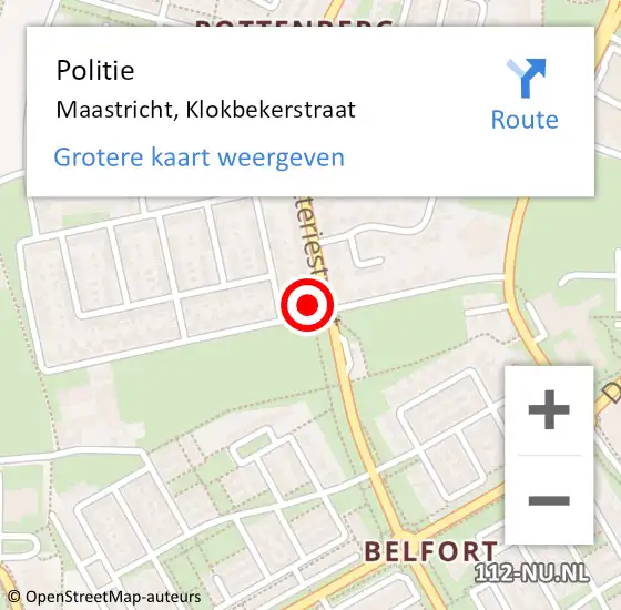 Locatie op kaart van de 112 melding: Politie Maastricht, Klokbekerstraat op 8 juni 2021 17:03