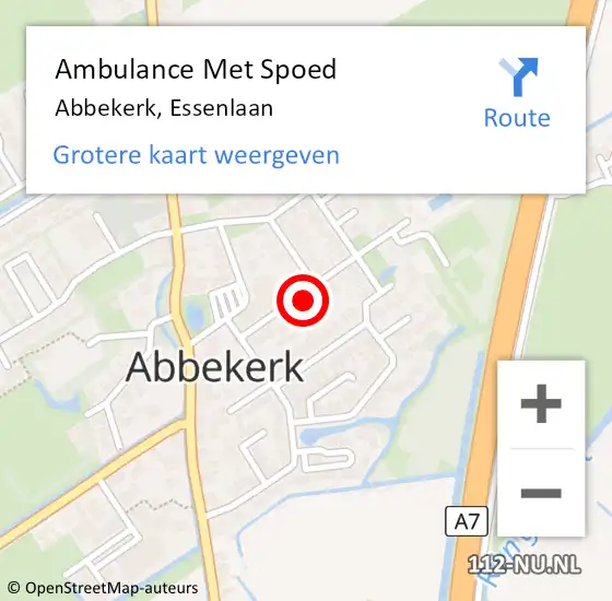 Locatie op kaart van de 112 melding: Ambulance Met Spoed Naar Abbekerk, Essenlaan op 8 juni 2021 17:23
