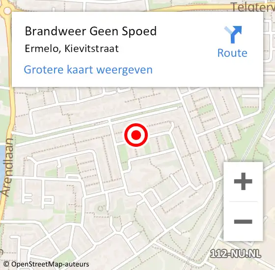 Locatie op kaart van de 112 melding: Brandweer Geen Spoed Naar Ermelo, Kievitstraat op 8 juni 2021 17:30