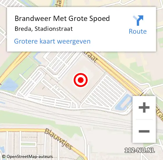 Locatie op kaart van de 112 melding: Brandweer Met Grote Spoed Naar Breda, Stadionstraat op 8 juni 2021 17:37