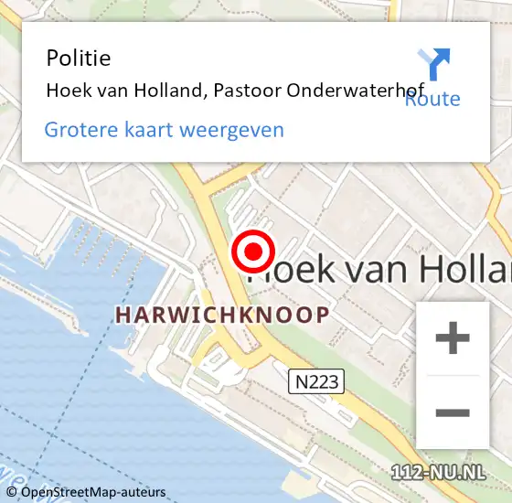 Locatie op kaart van de 112 melding: Politie Hoek van Holland, Pastoor Onderwaterhof op 8 juni 2021 17:51