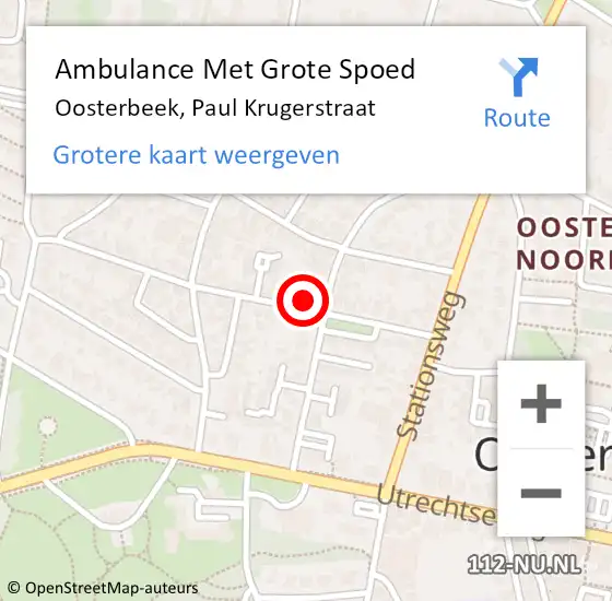 Locatie op kaart van de 112 melding: Ambulance Met Grote Spoed Naar Oosterbeek, Paul Krugerstraat op 8 juni 2021 17:51