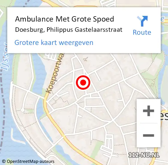 Locatie op kaart van de 112 melding: Ambulance Met Grote Spoed Naar Doesburg, Philippus Gastelaarsstraat op 8 juni 2021 18:13