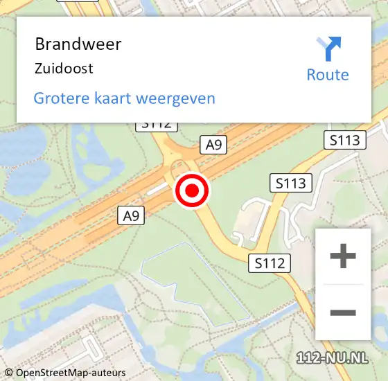 Locatie op kaart van de 112 melding: Brandweer Zuidoost op 8 juni 2021 18:30