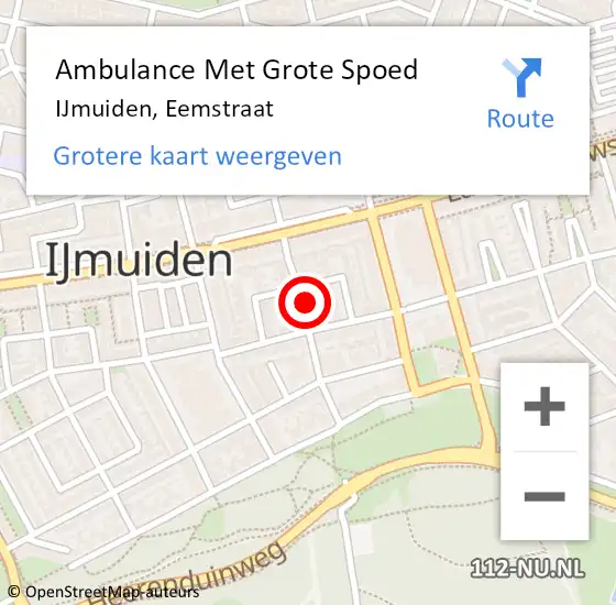 Locatie op kaart van de 112 melding: Ambulance Met Grote Spoed Naar IJmuiden, Eemstraat op 8 juni 2021 18:43