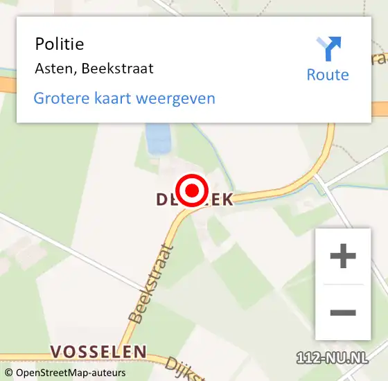 Locatie op kaart van de 112 melding: Politie Asten, Beekstraat op 8 juni 2021 19:08