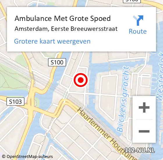 Locatie op kaart van de 112 melding: Ambulance Met Grote Spoed Naar Amsterdam, Eerste Breeuwersstraat op 8 juni 2021 19:17