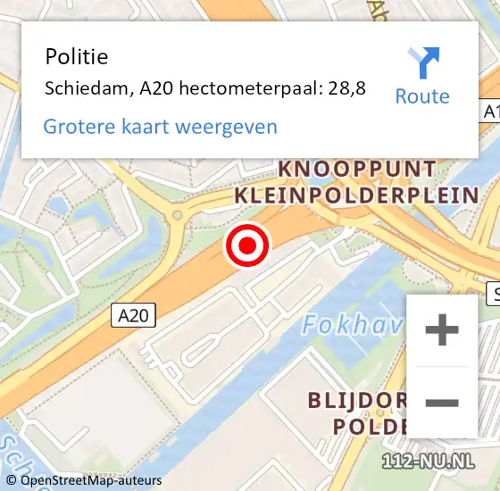 Locatie op kaart van de 112 melding: Politie Rotterdam, A20 hectometerpaal: 28,8 op 8 juni 2021 19:27