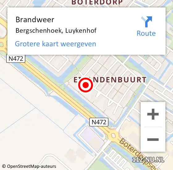 Locatie op kaart van de 112 melding: Brandweer Bergschenhoek, Luykenhof op 8 juni 2021 19:31