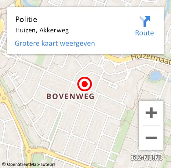 Locatie op kaart van de 112 melding: Politie Huizen, Akkerweg op 8 juni 2021 19:34