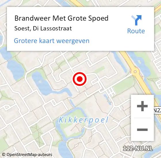 Locatie op kaart van de 112 melding: Brandweer Met Grote Spoed Naar Soest, Di Lassostraat op 8 juni 2021 20:14