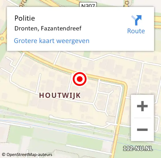 Locatie op kaart van de 112 melding: Politie Dronten, Fazantendreef op 8 juni 2021 20:37