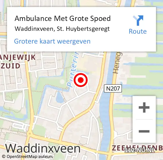 Locatie op kaart van de 112 melding: Ambulance Met Grote Spoed Naar Waddinxveen, St. Huybertsgeregt op 8 juni 2021 21:30