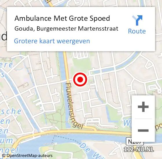 Locatie op kaart van de 112 melding: Ambulance Met Grote Spoed Naar Gouda, Burgemeester Martensstraat op 8 juni 2021 22:44