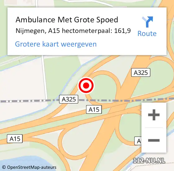 Locatie op kaart van de 112 melding: Ambulance Met Grote Spoed Naar Nijmegen, A15 hectometerpaal: 161,9 op 8 juni 2021 22:46