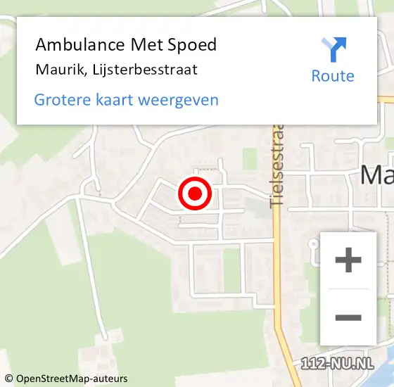 Locatie op kaart van de 112 melding: Ambulance Met Spoed Naar Maurik, Lijsterbesstraat op 8 juni 2021 22:58