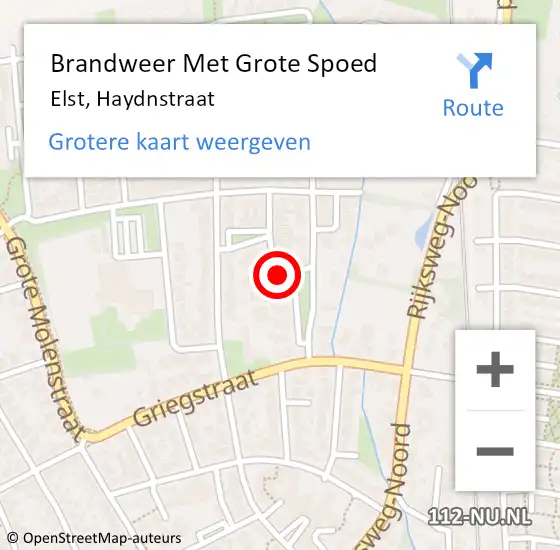 Locatie op kaart van de 112 melding: Brandweer Met Grote Spoed Naar Elst, Haydnstraat op 8 juni 2021 23:01