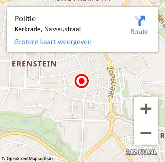 Locatie op kaart van de 112 melding: Politie Kerkrade, Nassaustraat op 9 juni 2021 00:01