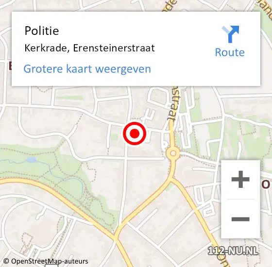 Locatie op kaart van de 112 melding: Politie Kerkrade, Erensteinerstraat op 9 juni 2021 00:02