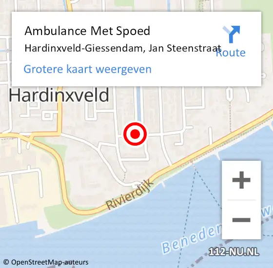 Locatie op kaart van de 112 melding: Ambulance Met Spoed Naar Hardinxveld-Giessendam, Jan Steenstraat op 9 juni 2021 00:55