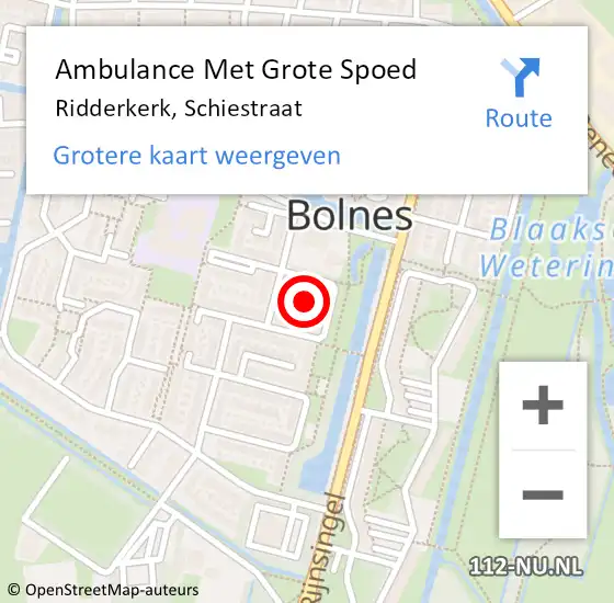 Locatie op kaart van de 112 melding: Ambulance Met Grote Spoed Naar Ridderkerk, Schiestraat op 9 juni 2021 01:39