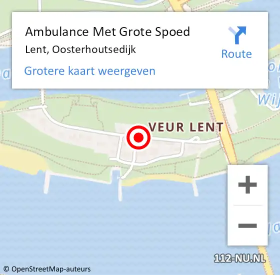Locatie op kaart van de 112 melding: Ambulance Met Grote Spoed Naar Lent, Oosterhoutsedijk op 9 juni 2021 02:11