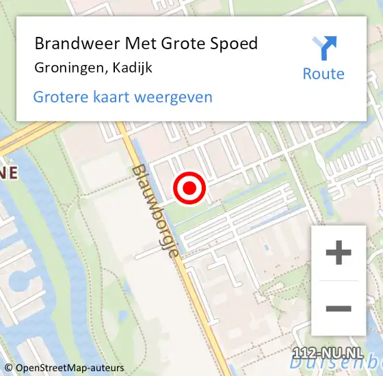 Locatie op kaart van de 112 melding: Brandweer Met Grote Spoed Naar Groningen, Kadijk op 9 juni 2021 03:03