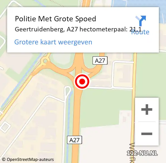 Locatie op kaart van de 112 melding: Politie Met Grote Spoed Naar Geertruidenberg, A27 hectometerpaal: 21,1 op 9 juni 2021 07:00