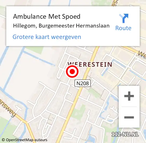 Locatie op kaart van de 112 melding: Ambulance Met Spoed Naar Hillegom, Burgemeester Hermanslaan op 9 juni 2021 07:07
