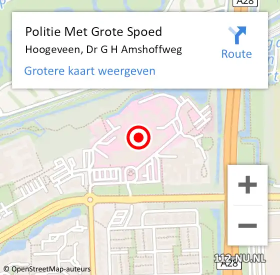 Locatie op kaart van de 112 melding: Politie Met Grote Spoed Naar Hoogeveen, Dr G H Amshoffweg op 9 juni 2021 07:36