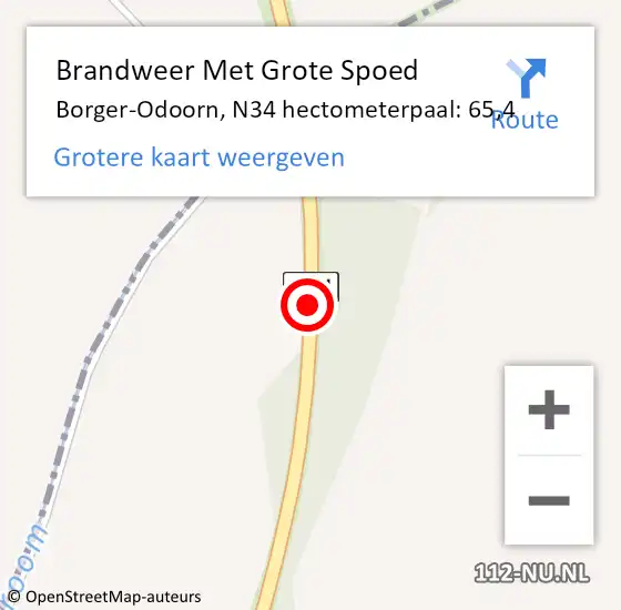 Locatie op kaart van de 112 melding: Brandweer Met Grote Spoed Naar Borger-Odoorn, N34 hectometerpaal: 65,4 op 9 juni 2021 07:52