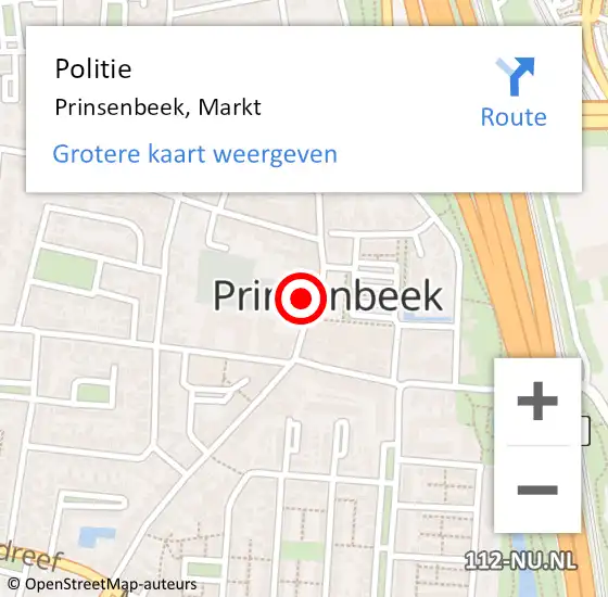 Locatie op kaart van de 112 melding: Politie Prinsenbeek, Markt op 9 juni 2021 08:53