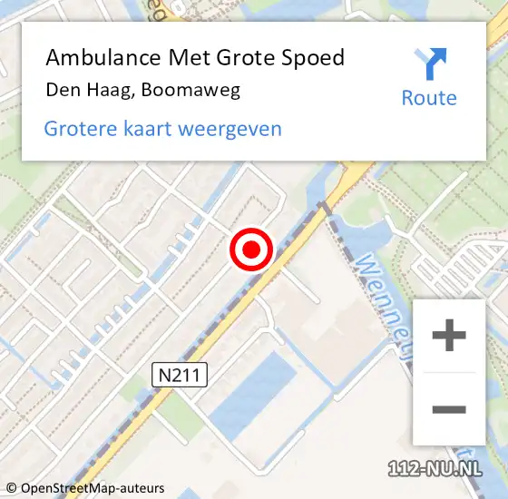 Locatie op kaart van de 112 melding: Ambulance Met Grote Spoed Naar Den Haag, Boomaweg op 9 juni 2021 09:14