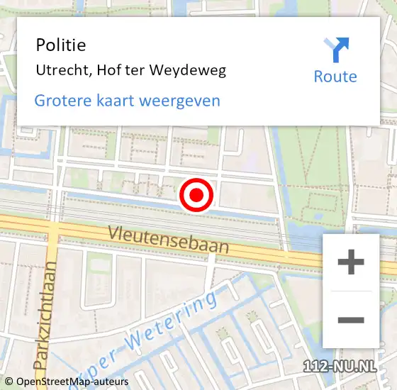 Locatie op kaart van de 112 melding: Politie Utrecht, Hof ter Weydeweg op 9 juni 2021 09:24