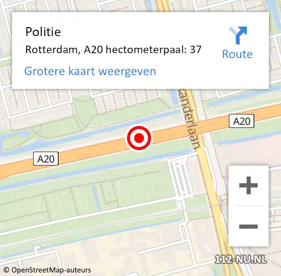 Locatie op kaart van de 112 melding: Politie Rotterdam, A20 hectometerpaal: 37 op 9 juni 2021 10:04