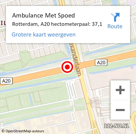 Locatie op kaart van de 112 melding: Ambulance Met Spoed Naar Rotterdam, A20 hectometerpaal: 37,1 op 9 juni 2021 10:07