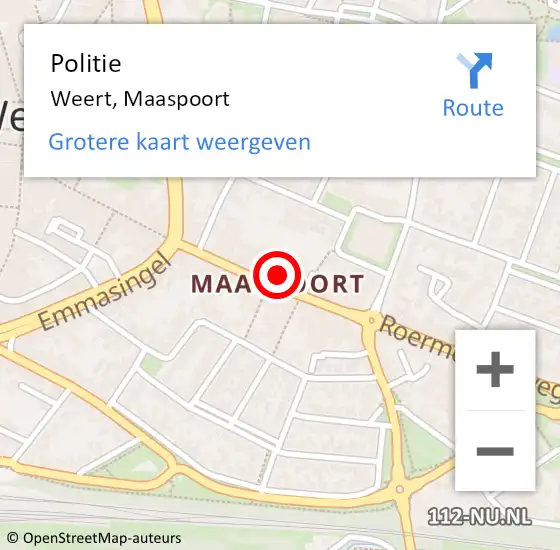 Locatie op kaart van de 112 melding: Politie Weert, Maaspoort op 9 juni 2021 10:15