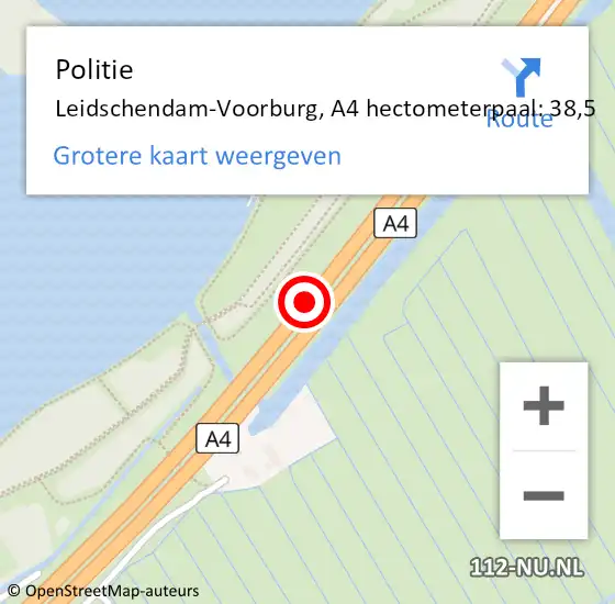 Locatie op kaart van de 112 melding: Politie Leidschendam-Voorburg, A4 hectometerpaal: 38,5 op 9 juni 2021 10:37