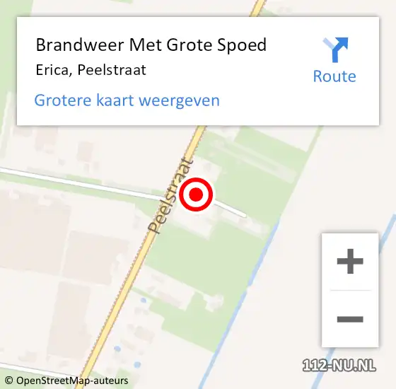 Locatie op kaart van de 112 melding: Brandweer Met Grote Spoed Naar Erica, Peelstraat op 9 juni 2021 10:55