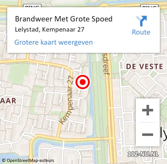 Locatie op kaart van de 112 melding: Brandweer Met Grote Spoed Naar Lelystad, Kempenaar 27 op 9 juni 2021 11:13