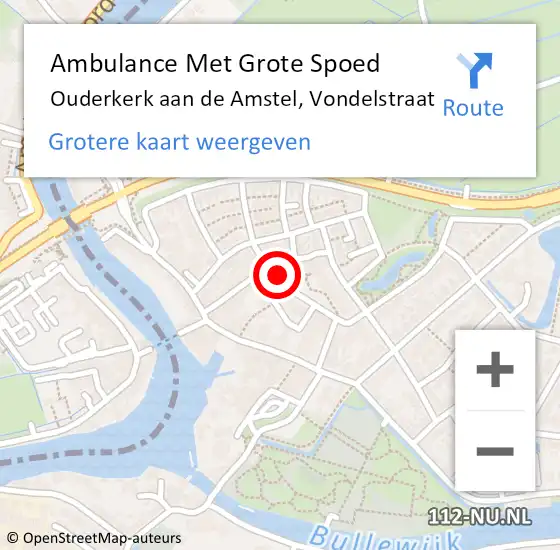 Locatie op kaart van de 112 melding: Ambulance Met Grote Spoed Naar Ouderkerk aan de Amstel, Vondelstraat op 9 juni 2021 11:18