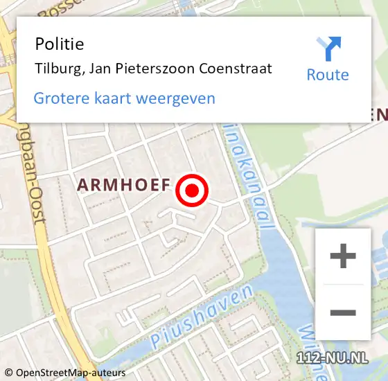 Locatie op kaart van de 112 melding: Politie Tilburg, Jan Pieterszoon Coenstraat op 9 juni 2021 11:20