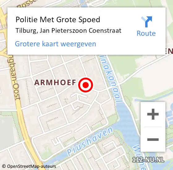 Locatie op kaart van de 112 melding: Politie Met Grote Spoed Naar Tilburg, Jan Pieterszoon Coenstraat op 9 juni 2021 11:20